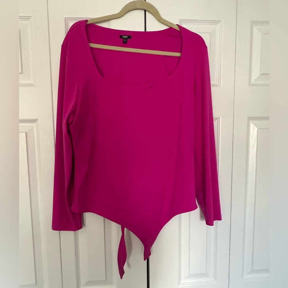 Express Body Contour Long Sleeve Bodysuit, Size XL, Hot Pink